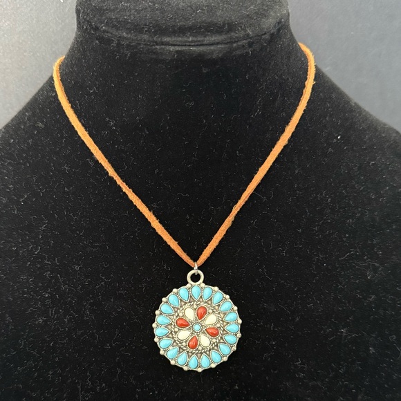 Robert Rose Jewelry - Robert Rose Faux Turquoise and Coral Medallion Necklace